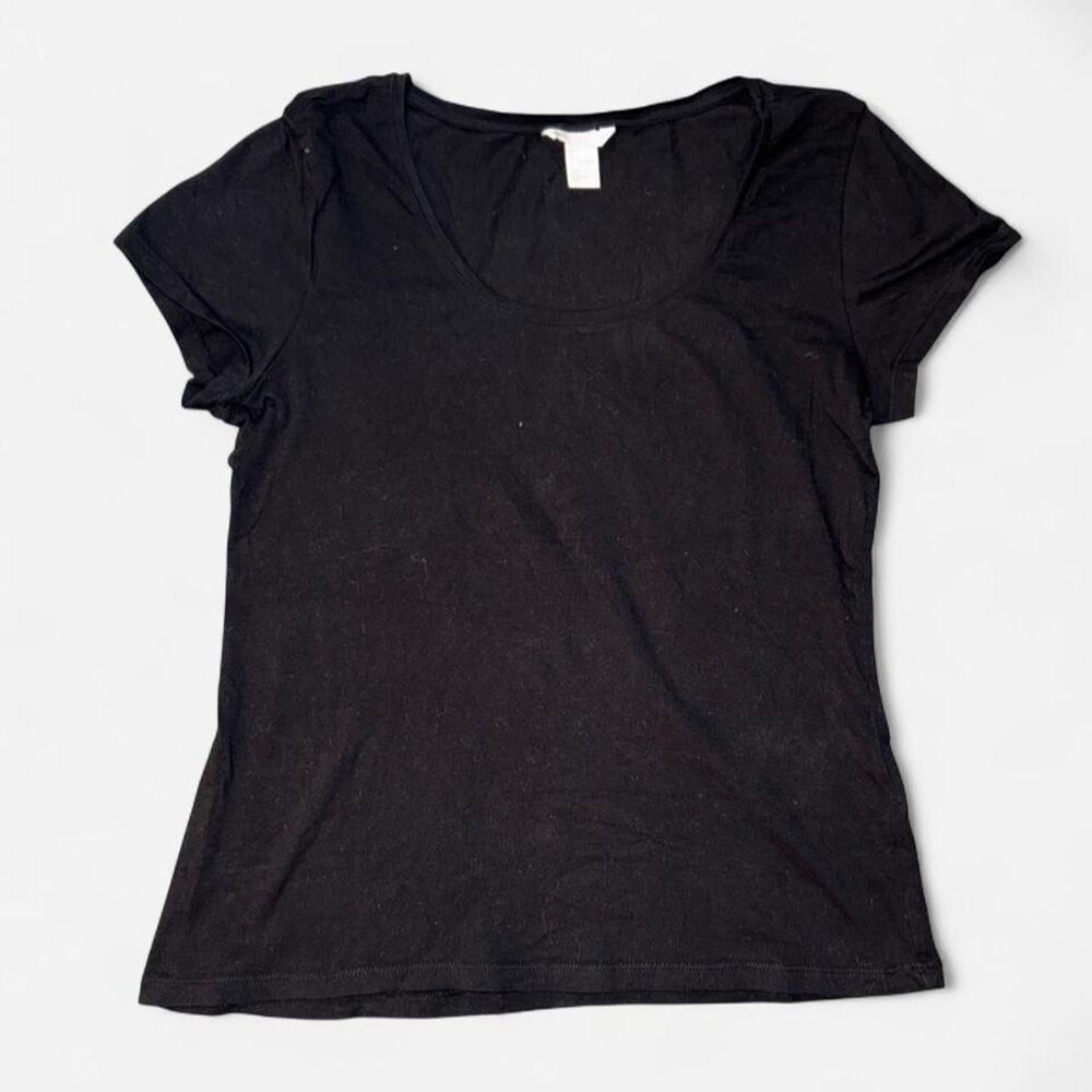 H&M Basics Black Short Sleep Scoop Neck T-Shirt, size Large